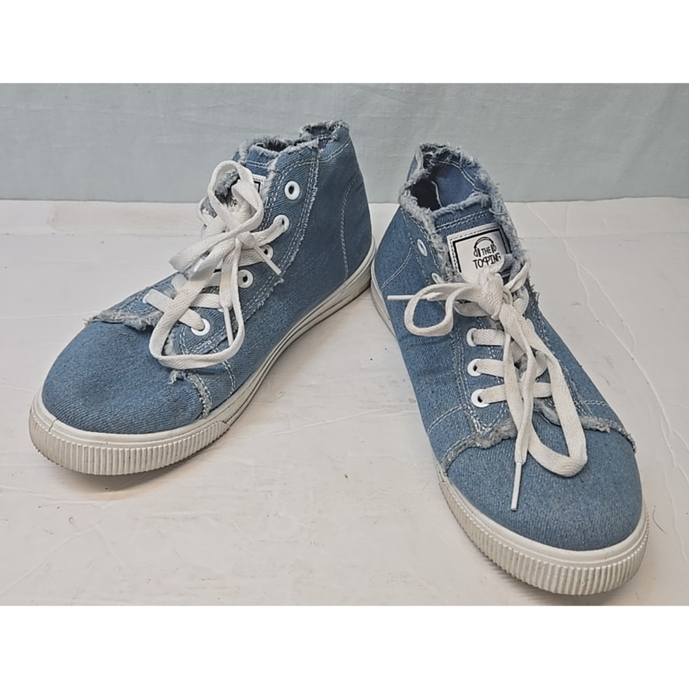 110 Denim Womens Sneakers High Top Blue/White Lace Up Shoes US Size 10 42